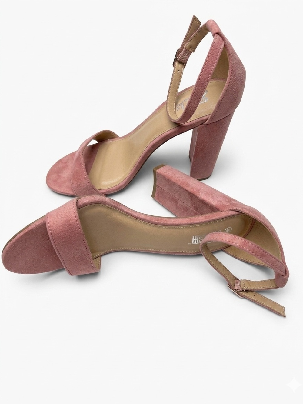 Brash Dusty Pink Faux Suede Block Heel Ankle Strap Sandals Prom/Wedding